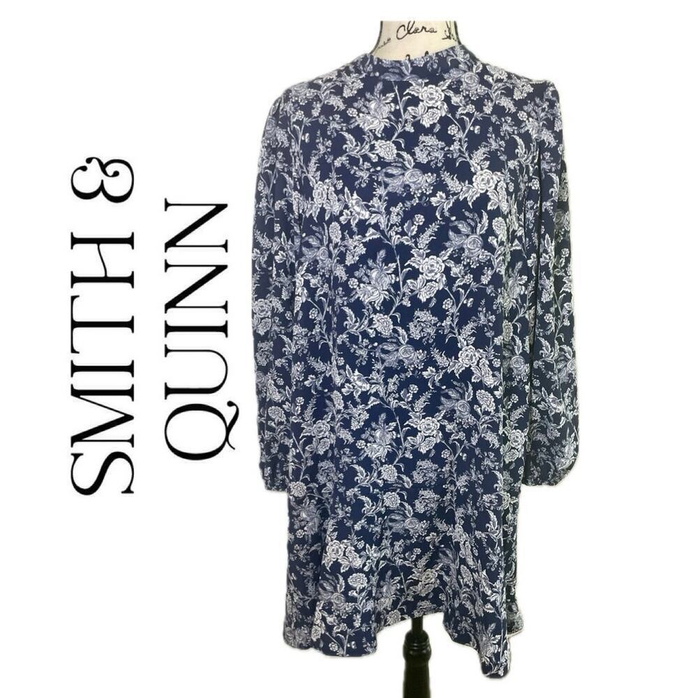 SMITH & QUINN DRESS THE L.A. BOUQUET NAVY BLUE SZ XL LONG SLEEVE SOPHISTICATED